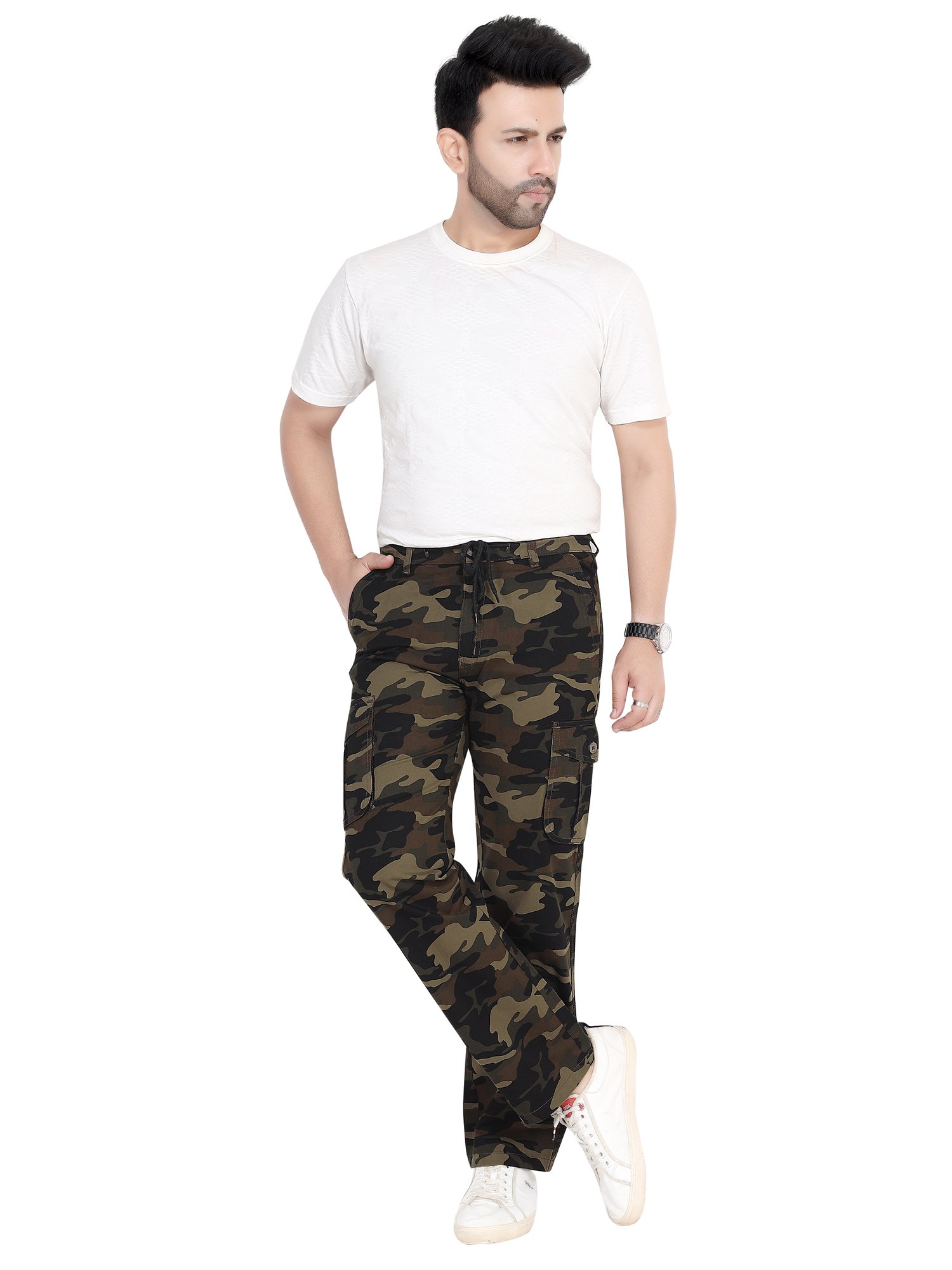 Men’s Cotton Camouflage Baggy Cargo Pants | Multi-Pocket Utility Trousers | Stylish Camo Military Work Wear for Outdoor, Travel & Casual Use